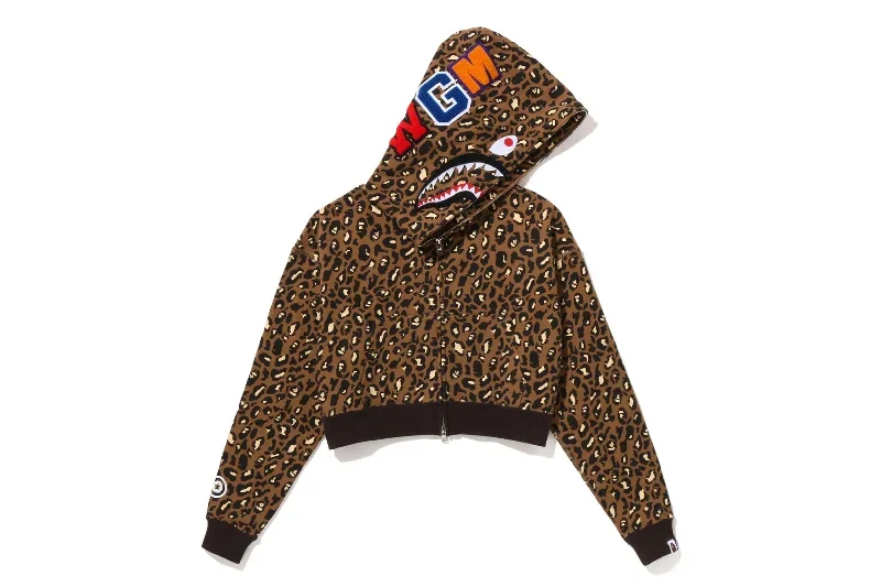 LEOPARD CROPPED SHARK FULL ZIP HOODIE