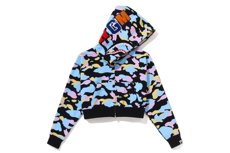 NEW MULTI CAMO CROPPED SHARK FULL ZIP HOODIE