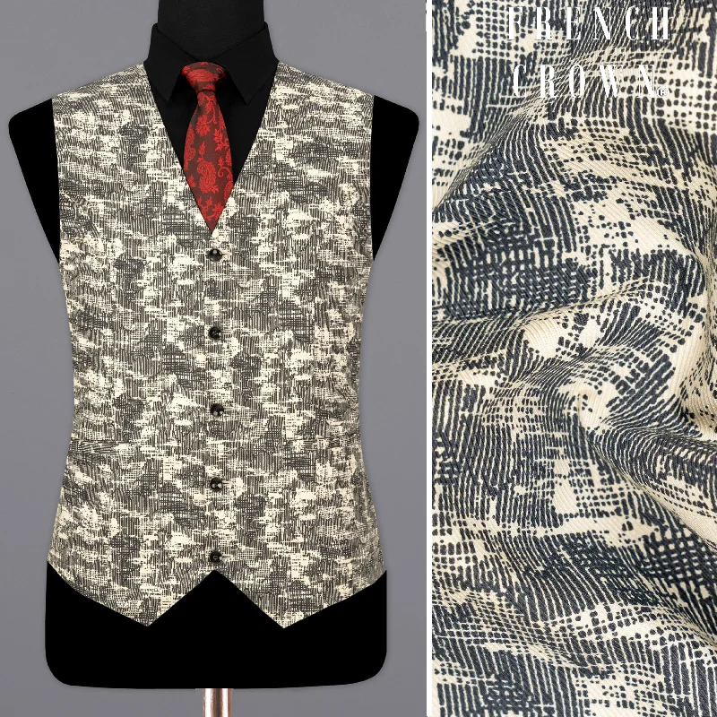 Bastille and Champagne Beige Abstract Print Textured Waistcoat