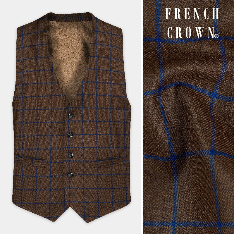 Bistre Brown with Catalina Blue Windowpane Tweed Waistcoat