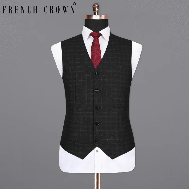 Bunker Black Windowpane Wool Rich Waistcoat