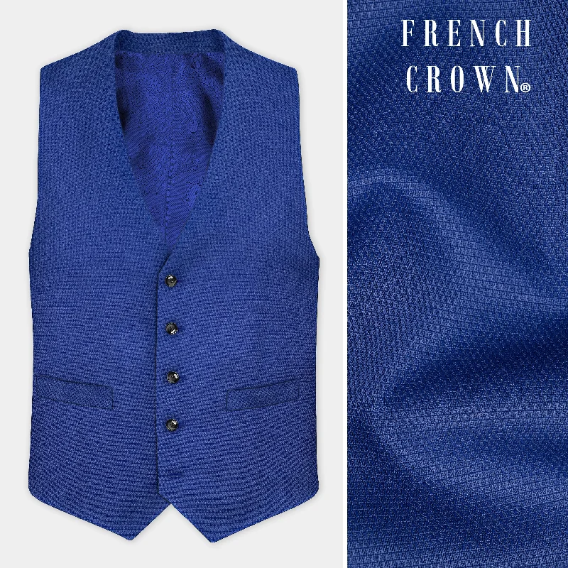 Catalina Blue Dobby Textured Wool Blend Waistcoat