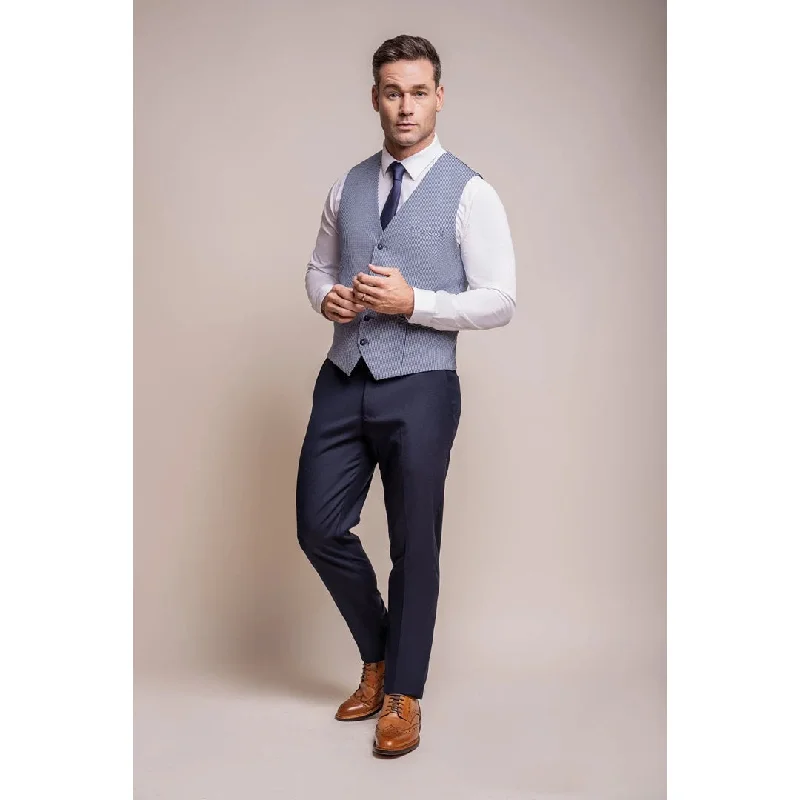 Baresi - Men's Light Blue Check Waistcoat