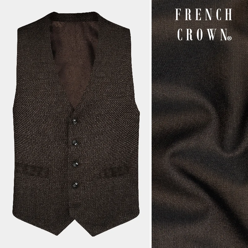 Eclipse Brown Textured Wool Blend Waistcoat