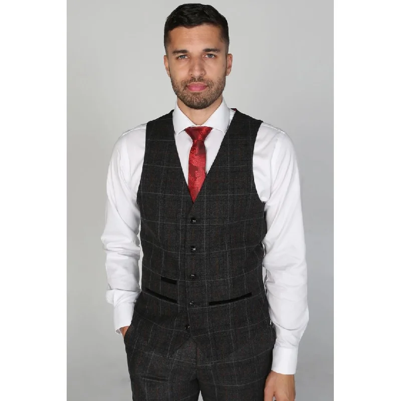 Harvey - Men's Charcoal Check Waistcoat