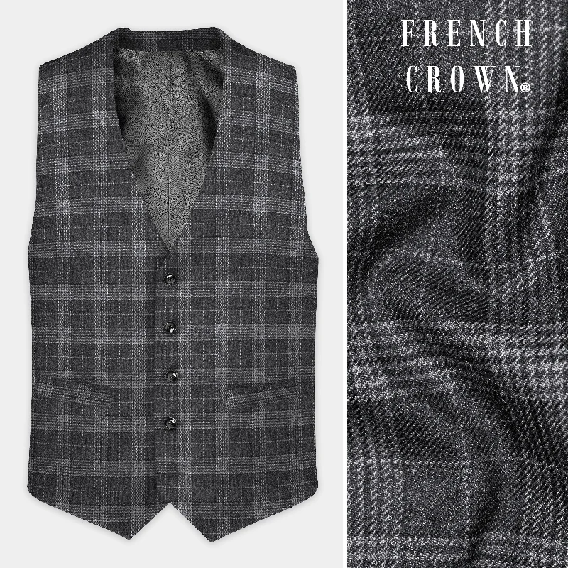 Heavy Metal Gray Plaid Tweed Waistcoat