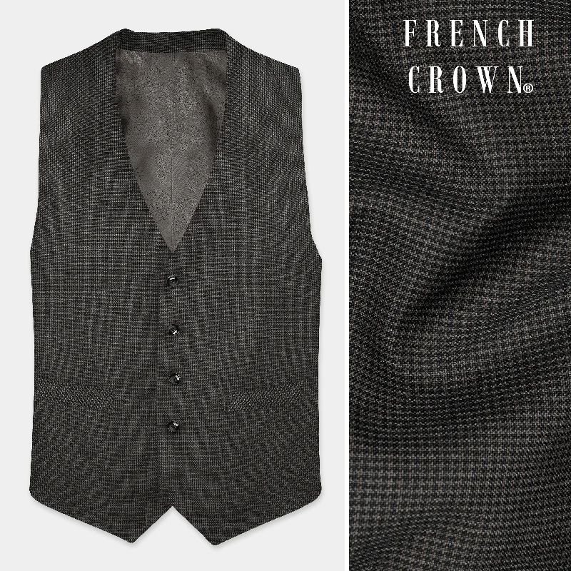 Iridium Brown Micro Checkered Wool Blend Waistcoat