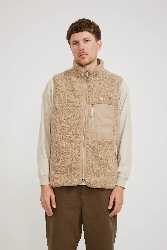 light-boa-stand-collar-vest-beige