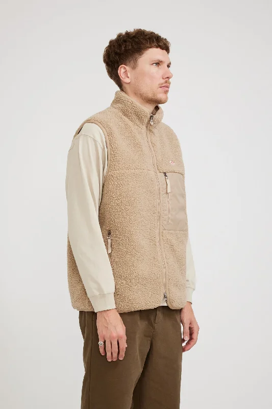 light-boa-stand-collar-vest-beige