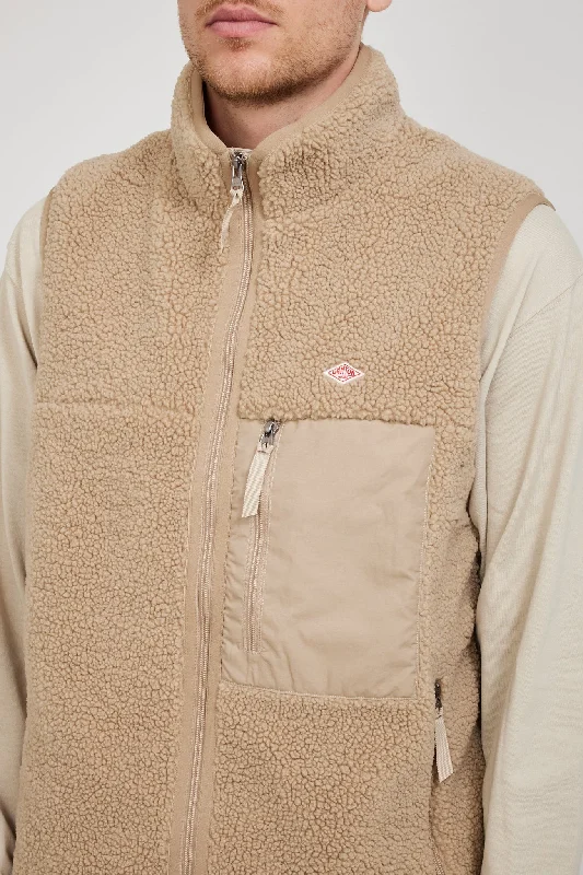 light-boa-stand-collar-vest-beige