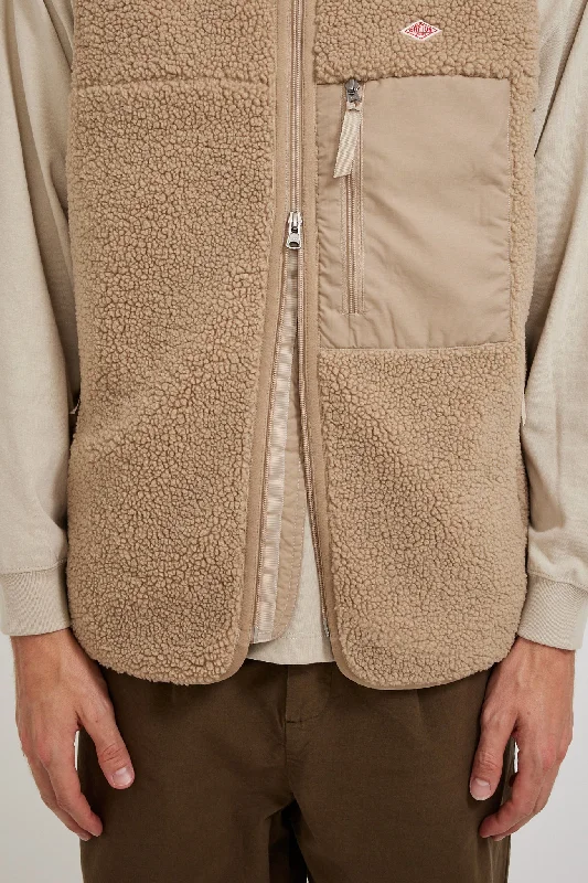 light-boa-stand-collar-vest-beige