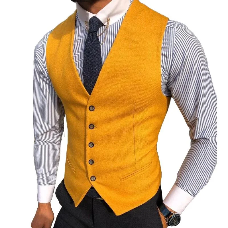 Men's Casual V-neck Single-breasted Suit Vest 13358039M