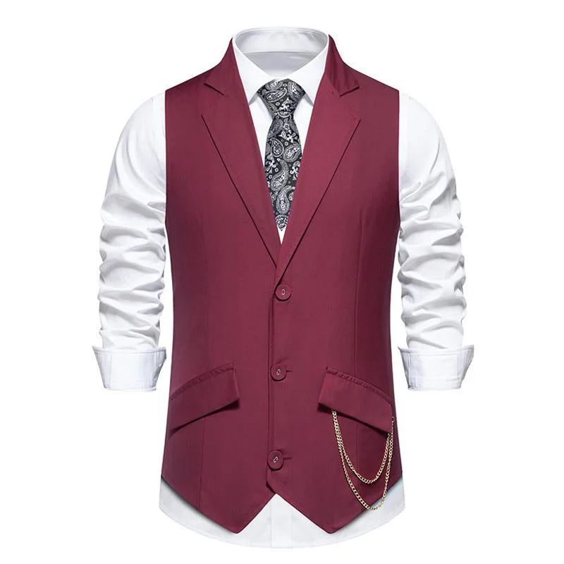 Men's Retro Solid Color Flat Lapel Single-Breasted Suit Vest 47255268M