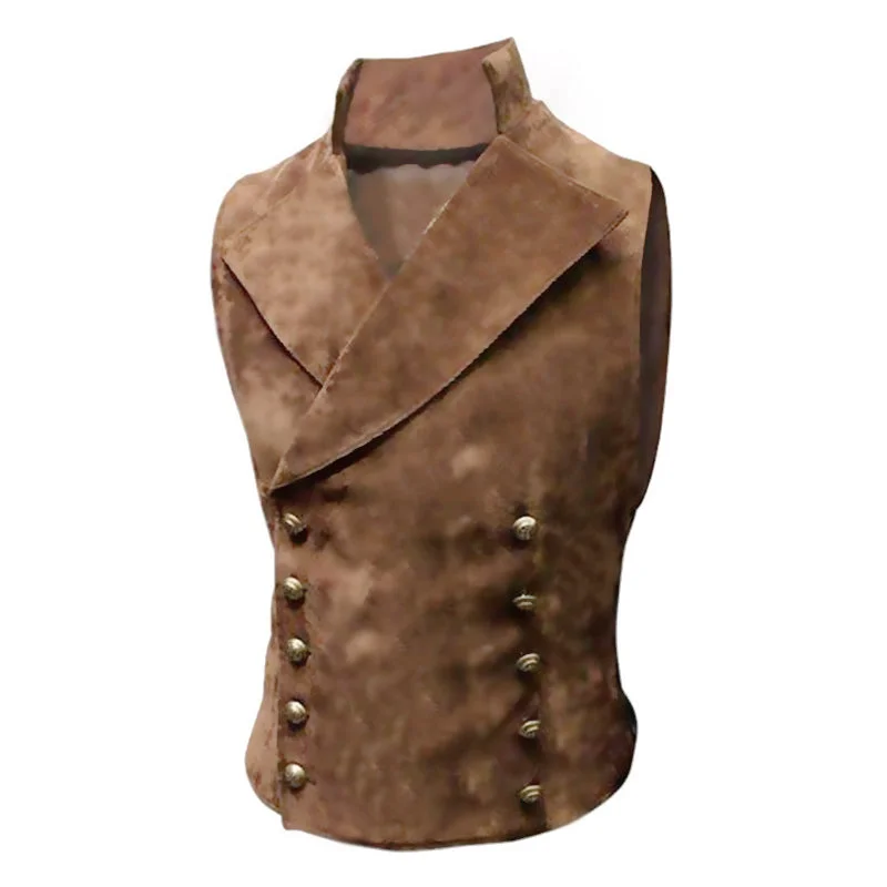 MEN'S STAND COLLAR SUEDE DOUBLE BREASTED VEST 72601313M