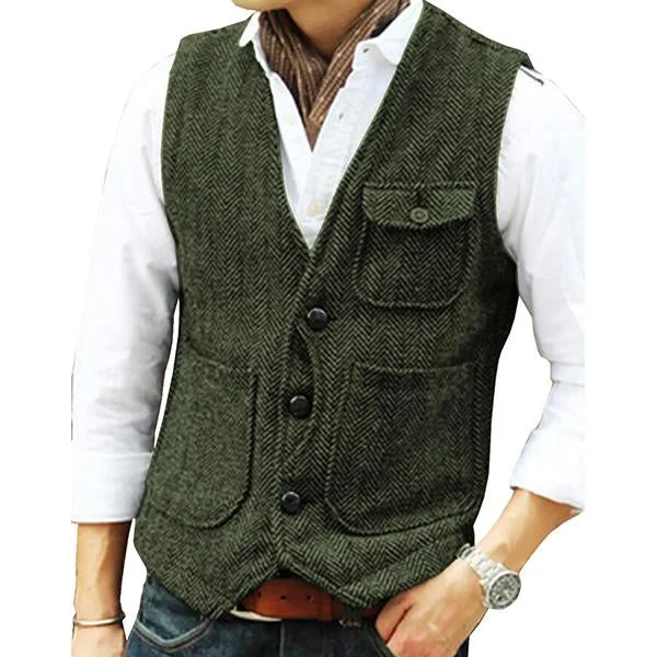 mens-v-neck-single-breasted-tweed-vest-39854419m