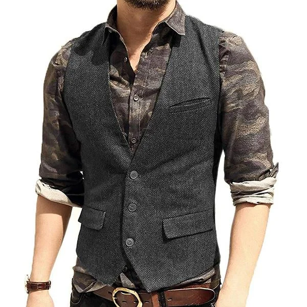 Men's V-neck Tweed Single Breasted Vest 89211169M