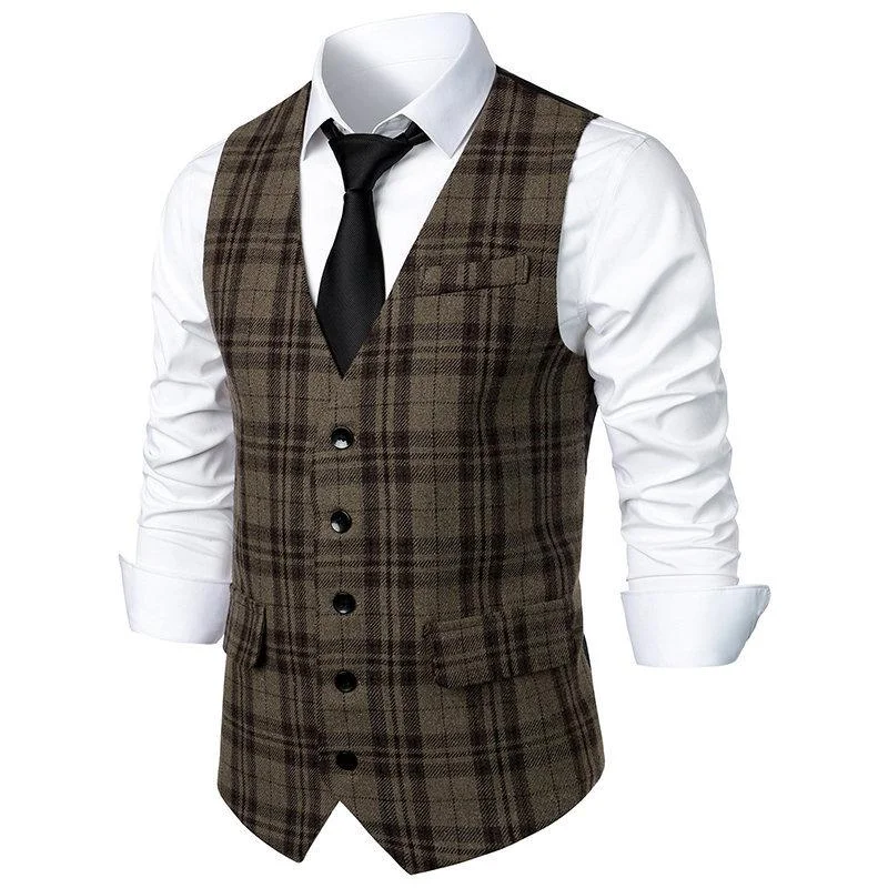 Men's Vintage British Style Pattern Single Breasted Suit Vest 36558435Y