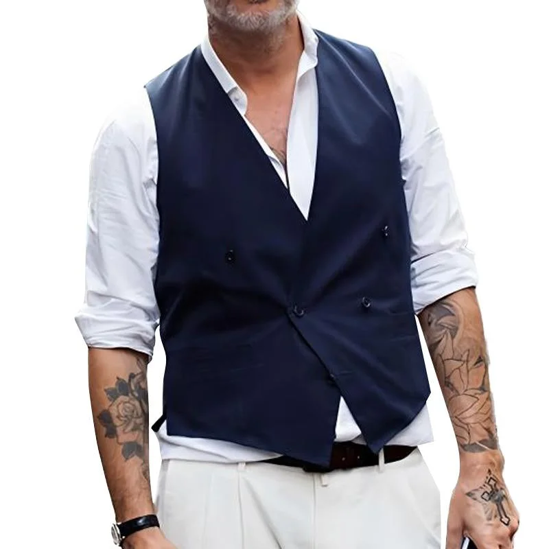 Men'S Vintage Double-Breasted V-Neck Suit Vest 21207237Y