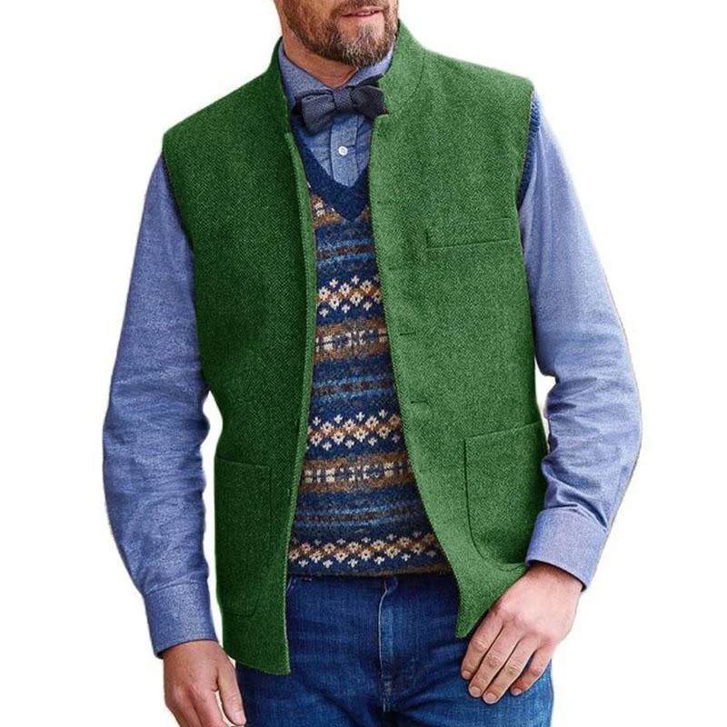 mens-vintage-stand-collar-herringbone-suit-vest-68116871m