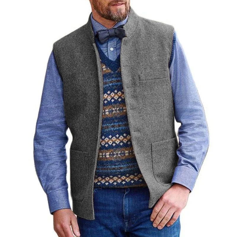 mens-vintage-stand-collar-herringbone-suit-vest-68116871m