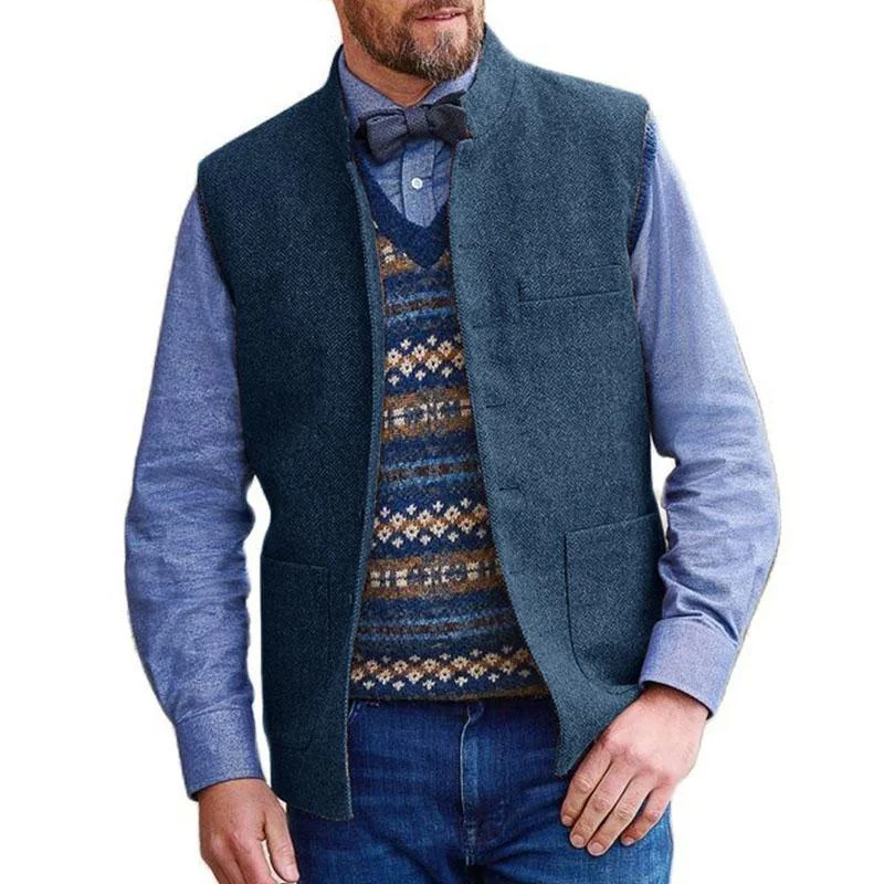 mens-vintage-stand-collar-herringbone-suit-vest-68116871m