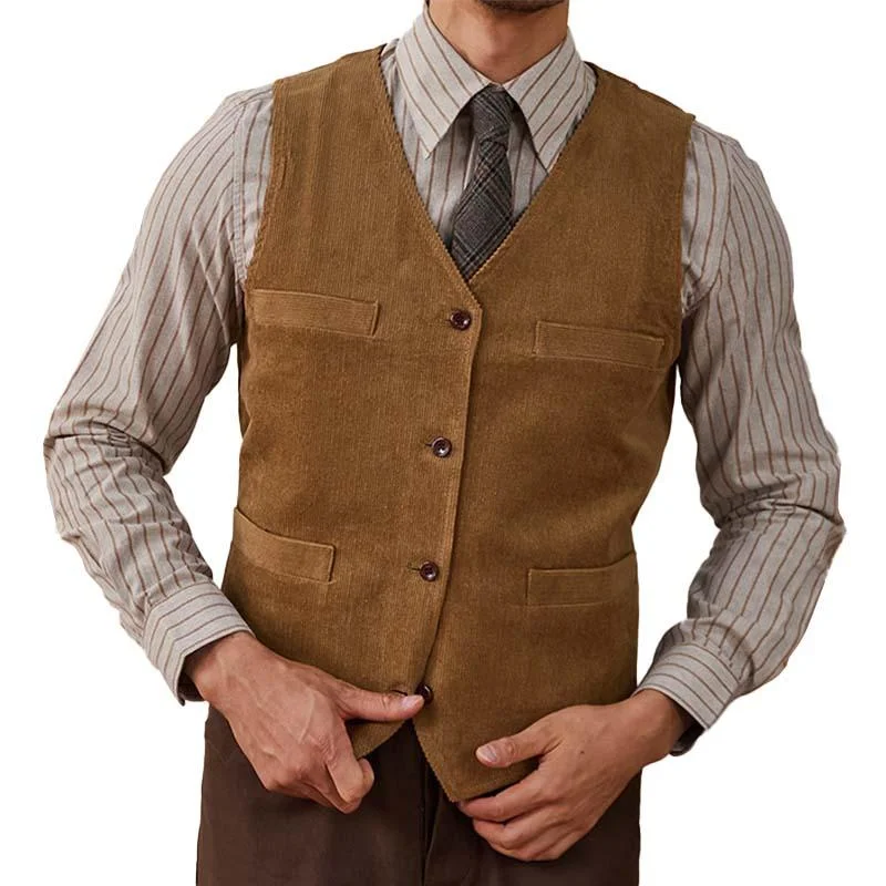 Men's Vintage Thin Corduroy Slim Fit Single Breasted Suit Vest 37947462M