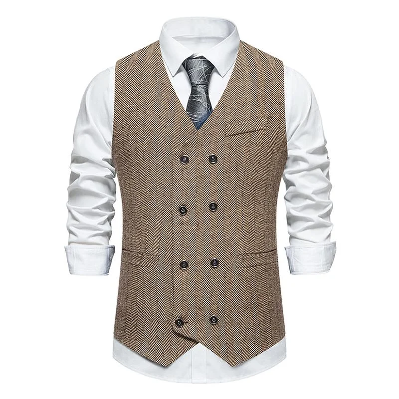 Men's Vintage V Neck Double Breasted Suit Vest (Shirt and Tie Excluded) 56863850M