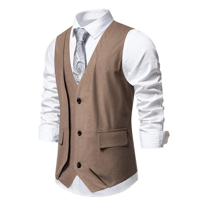 Men's Vintage V-Neck Single-Breasted Fake Two-Piece Suit Vest 63178412Y