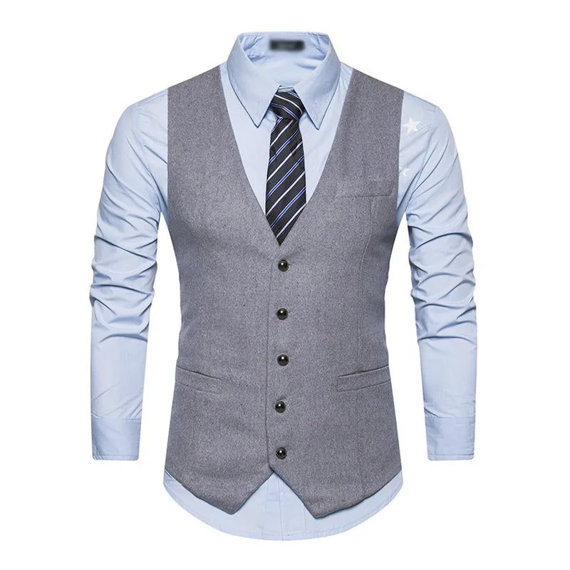 Men's Vintage V-Neck Single-Breasted Slim Fit Suit Vest (Shirt Excluded) 11776837M