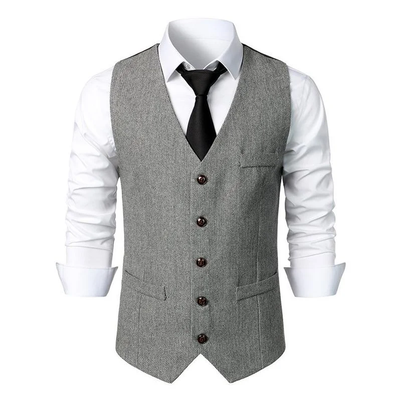 Men's Vintage V Neck Single Breasted Suit Vest 91402024Z