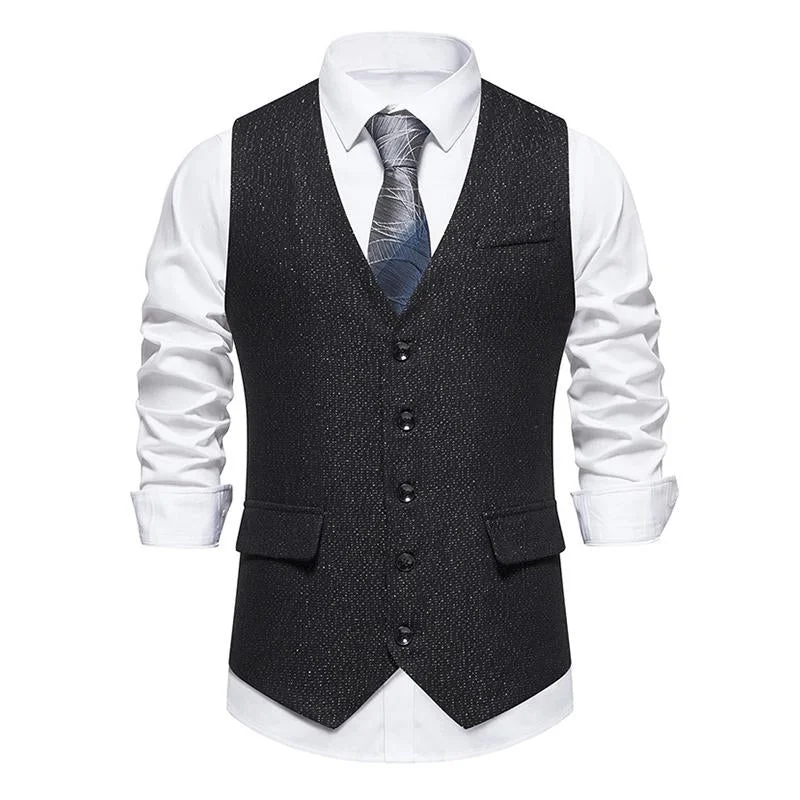 Men's Vintage V-Neck Single-Breasted Suit Vest (Shirt and Tie Excluded) 83234646M