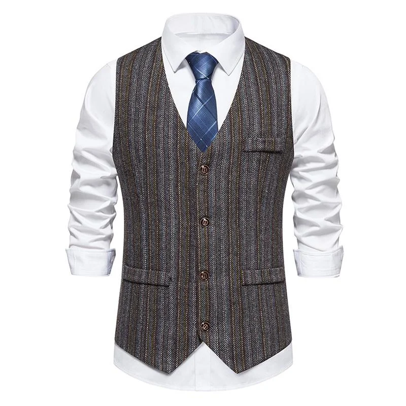 Men's Vintage V-Neck Single-Breasted Suit Vest (Shirt and Tie Excluded) 92325092M