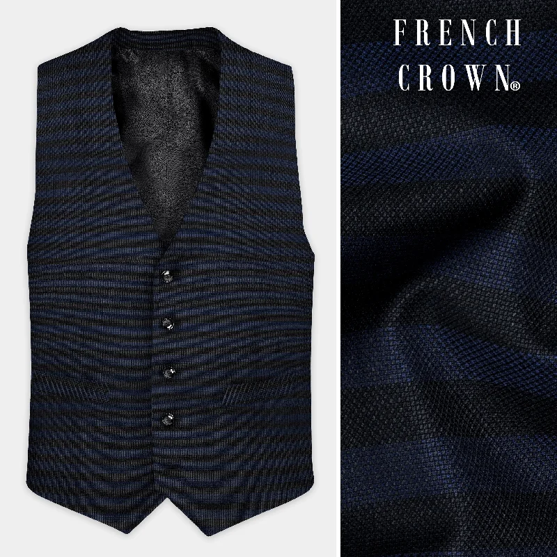 Mirage Blue and Black Striped Wool Blend Waistcoat