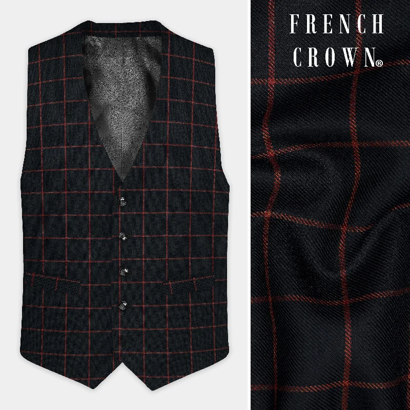 Moccaccino Brown Windowpane Tweed Waistcoat