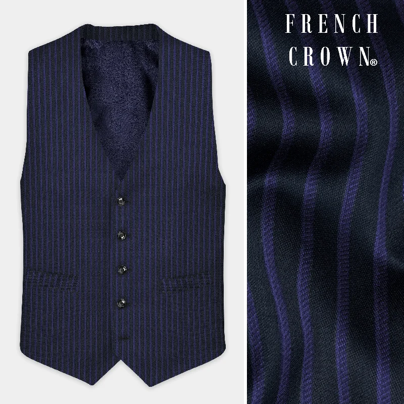 Shark Black with Blue Zodiac Striped Wool Blend Waistcoat