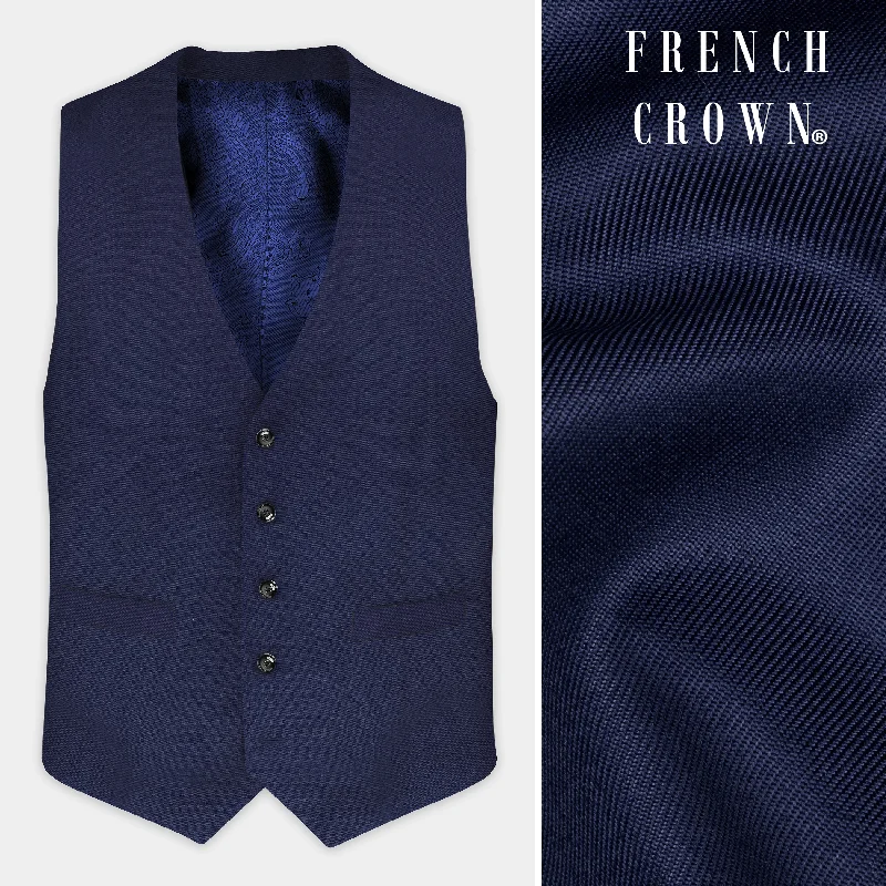 Tealish Blue Plain Solid Wool Blend Waistcoat