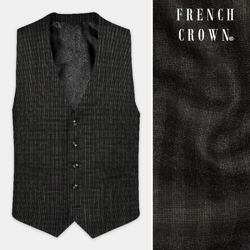 Thunder Brown Plaid Wool Blend Waistcoat