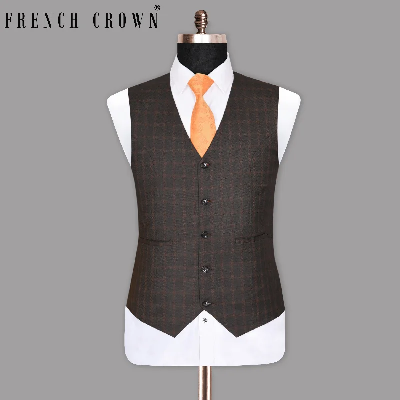 Thunder Brown Tonal Windowpane Waistcoat