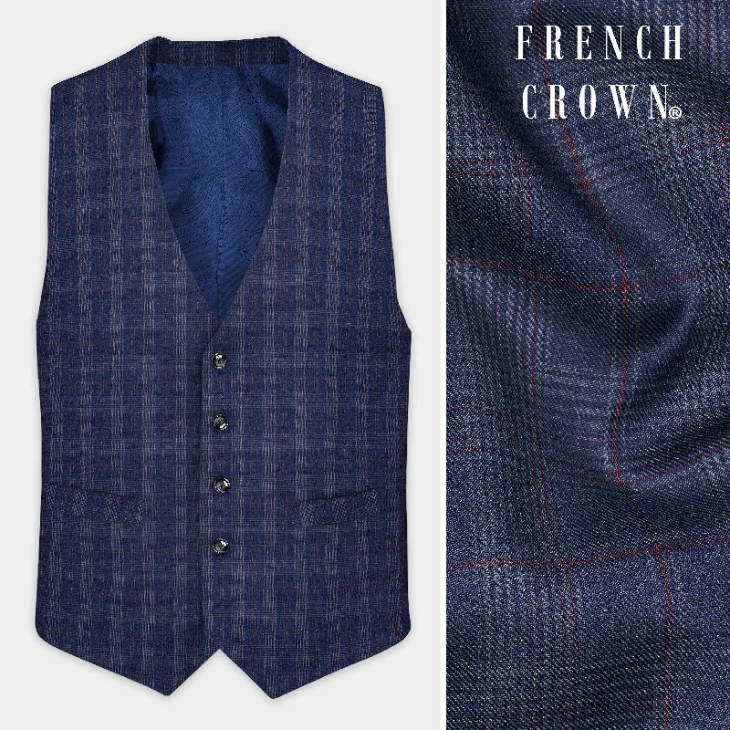 Tuna Blue Checkered Wool Blend Waistcoat