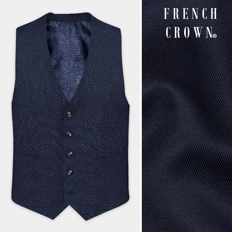 Vulcan Blue Plain Solid Wool Blend Waistcoat