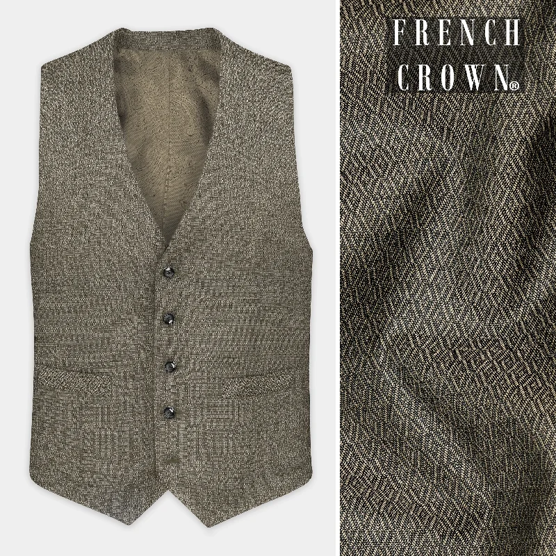 Wenge Brown Dobby Textured wool blend Waistcoat