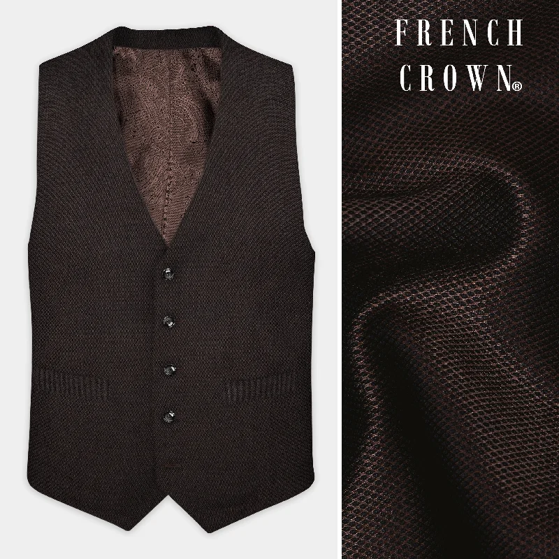 Zeus Brown Dobby Textured Wool Blend Waistcoat