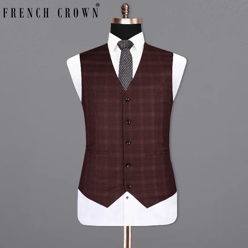 Crater Brown Super fine Plaid Wool Rich Waistcoat