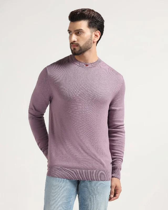 Crew Neck Purple Solid Sweater - Newalex