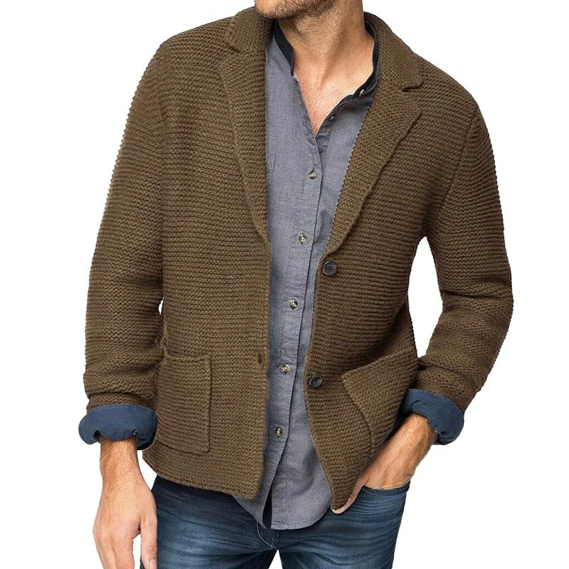 Men's Casual Lapel Long Sleeve Knit Cardigan 90618023M