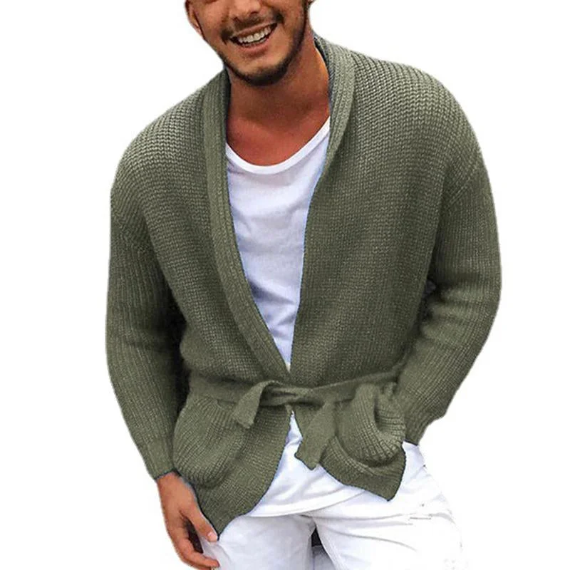 Men's Casual Long Sleeve Belt Knit Jacket 83769219M