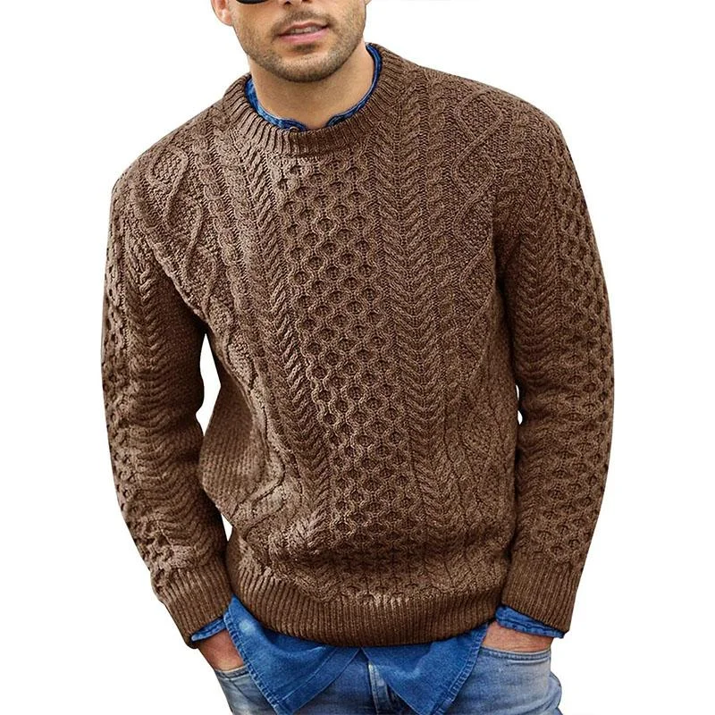 Men's Casual Round Neck Pullover Cable Knit Sweater 46216161M