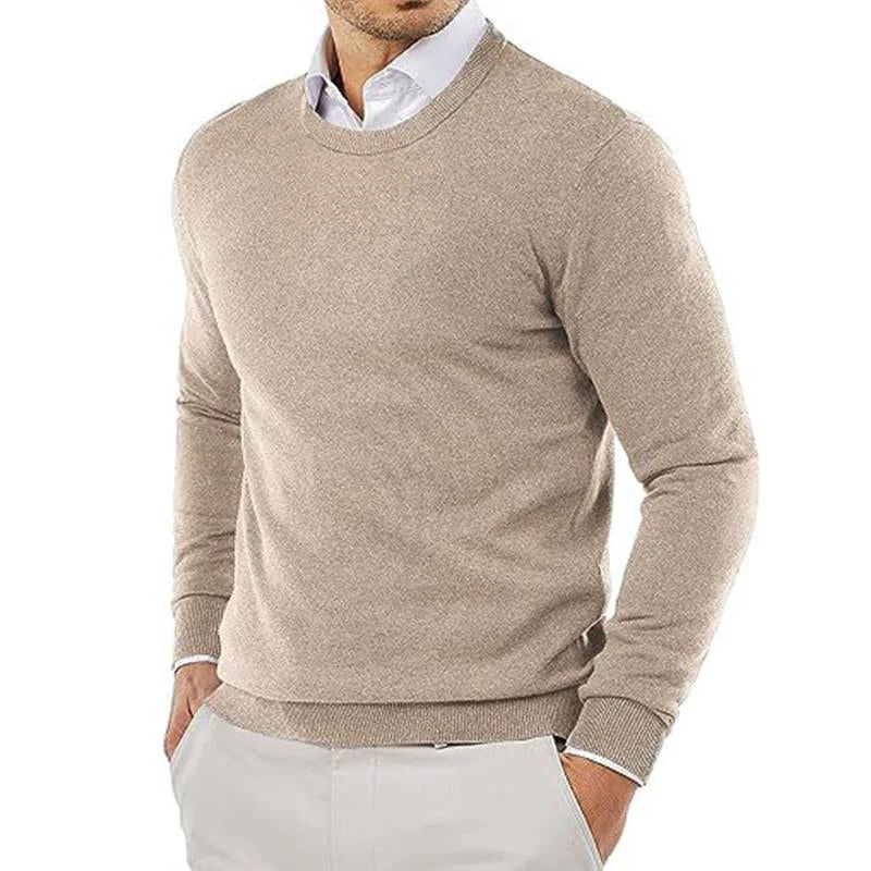 Men's Casual Solid Color Round Neck Knitted Pullover Sweater 60940040M