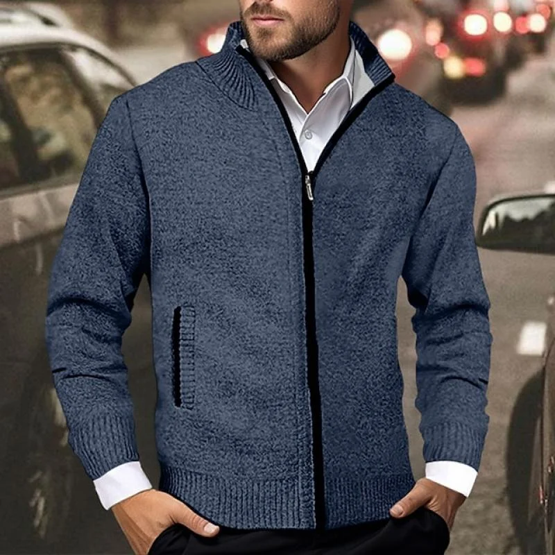 mens-casual-stand-collar-colorblock-long-sleeve-zipper-knitted-cardigan-20949799m