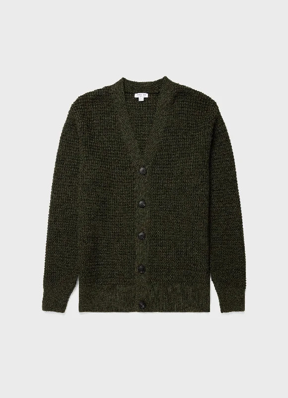 Men's Fisherman Cardigan in Dark Olive